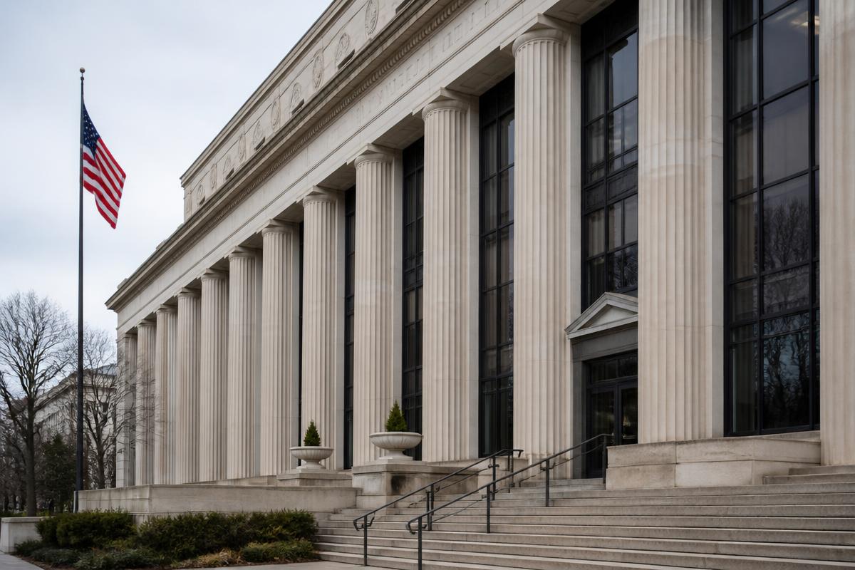 Federal government building with large windows protected by blast-mitigation film
