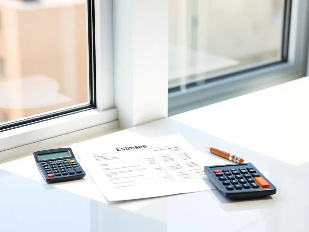 Written window film estimate with calculator on a bright desk